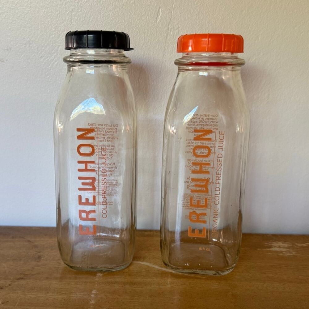 Erewhon Glass Bottles - set of two black and orange lids